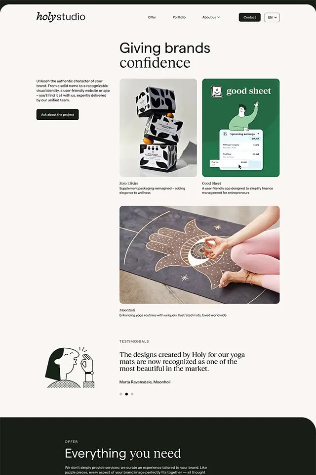 Holy Studio landing page