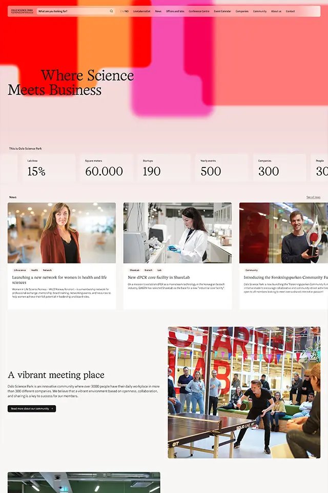 Forskningsparken landing page