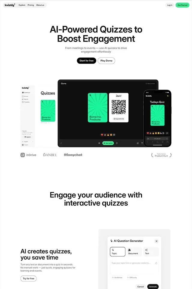 Kvistly landing page