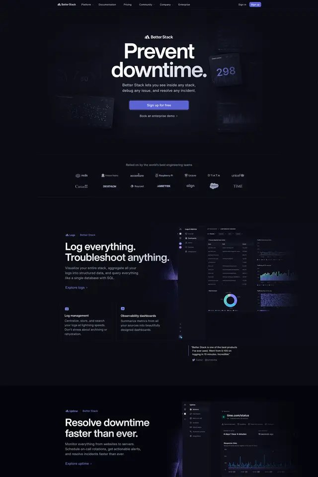 Better Stack landing page