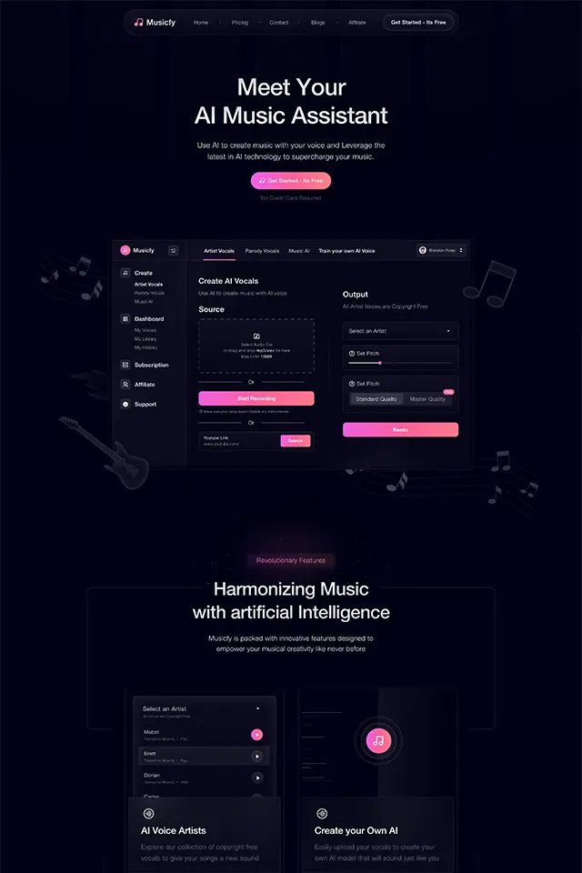 Musicfy landing page