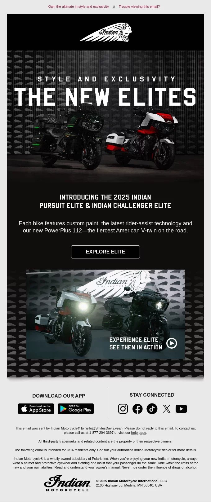Newsletter Email Example Made by Indian Motorcycles for Vehicles