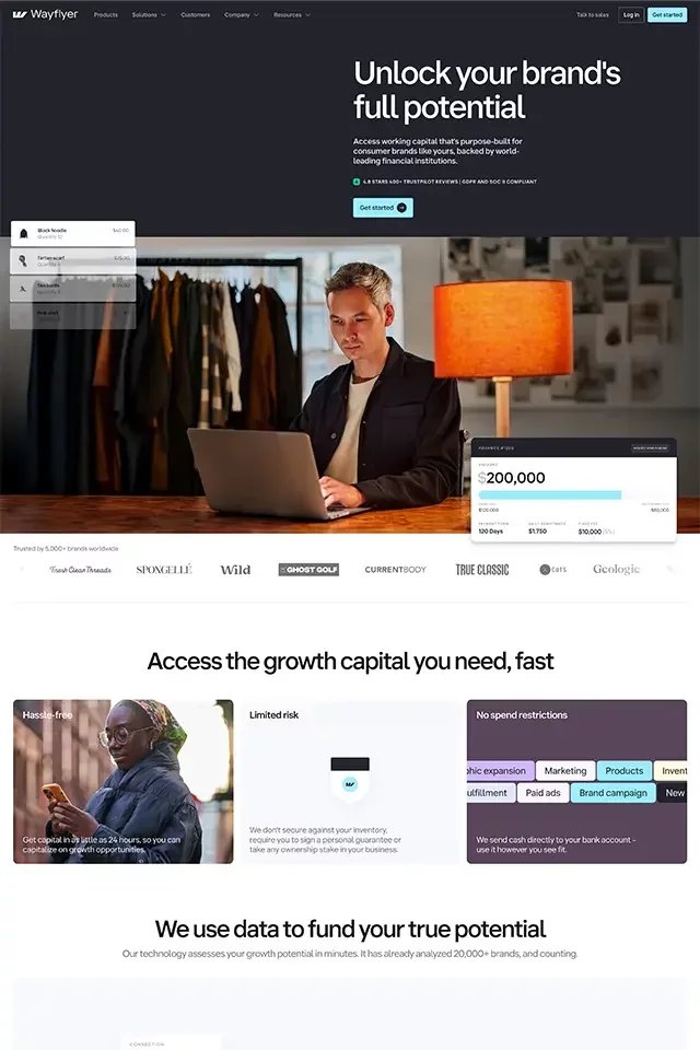 Wayflyer landing page