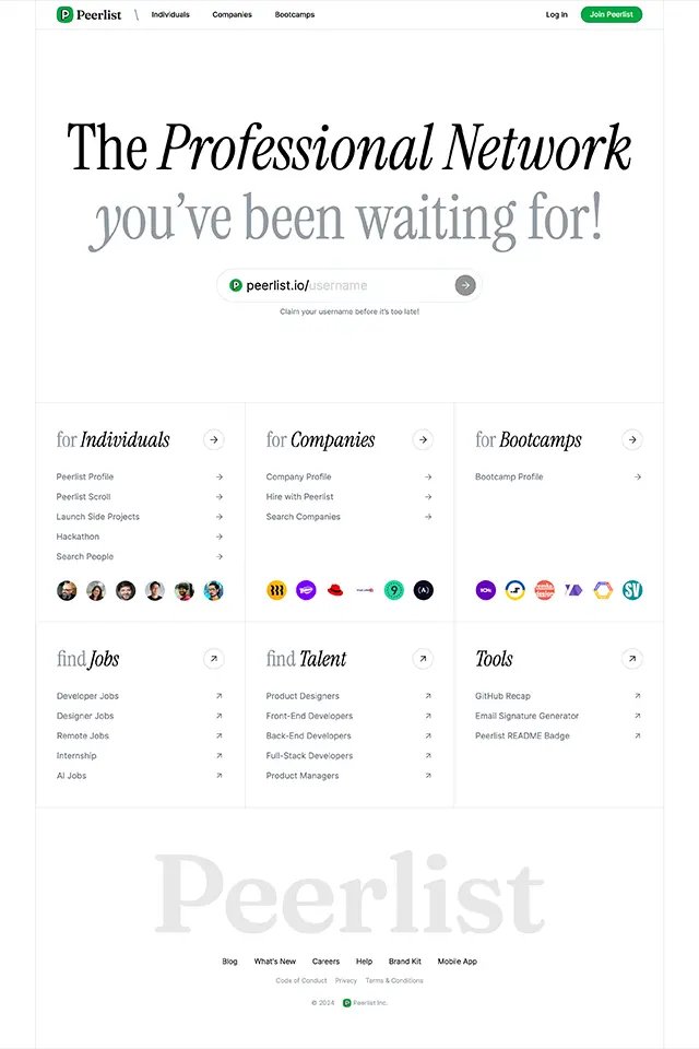 Peerlist landing page