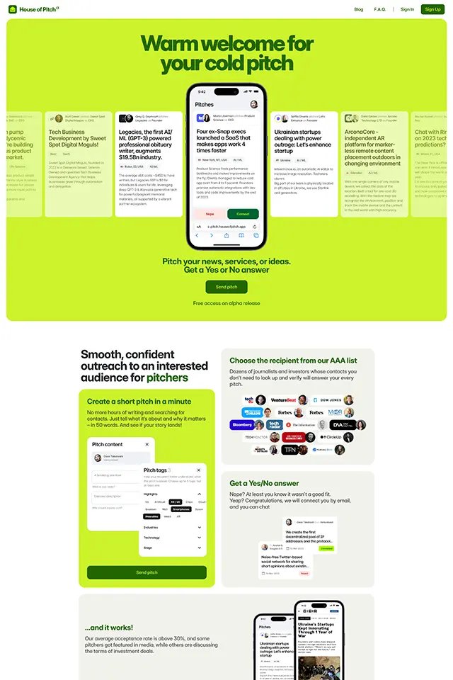 House of Pitch landing page
