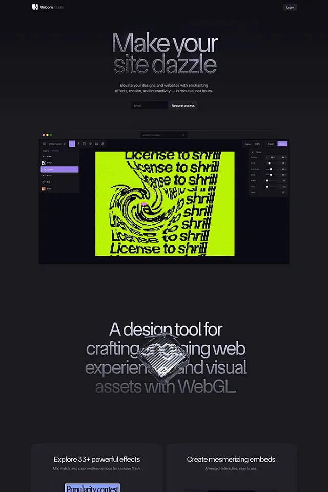 Unicorn Studio landing page