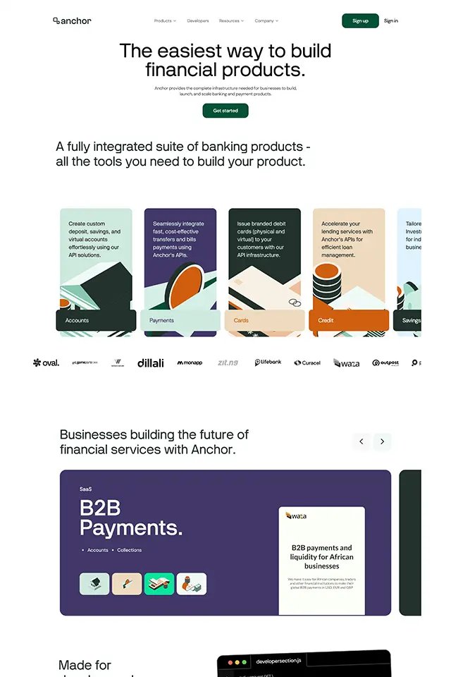 Anchor landing page
