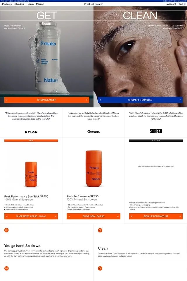 Freaks of Nature landing page