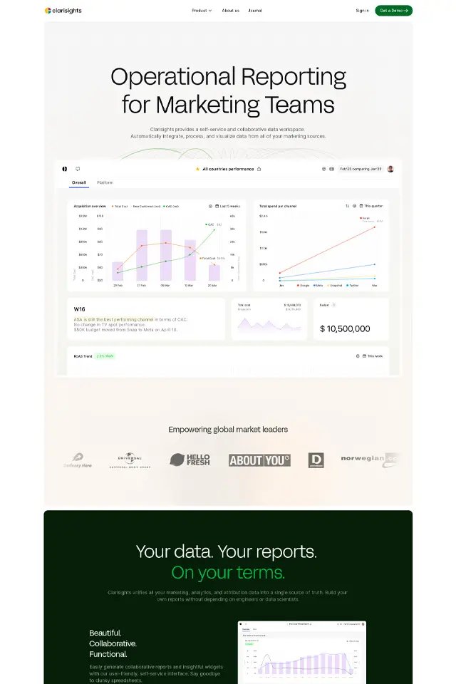 Clarisights landing page