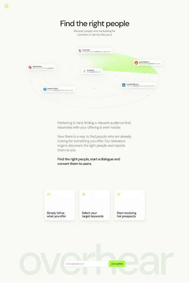 Overhear landing page