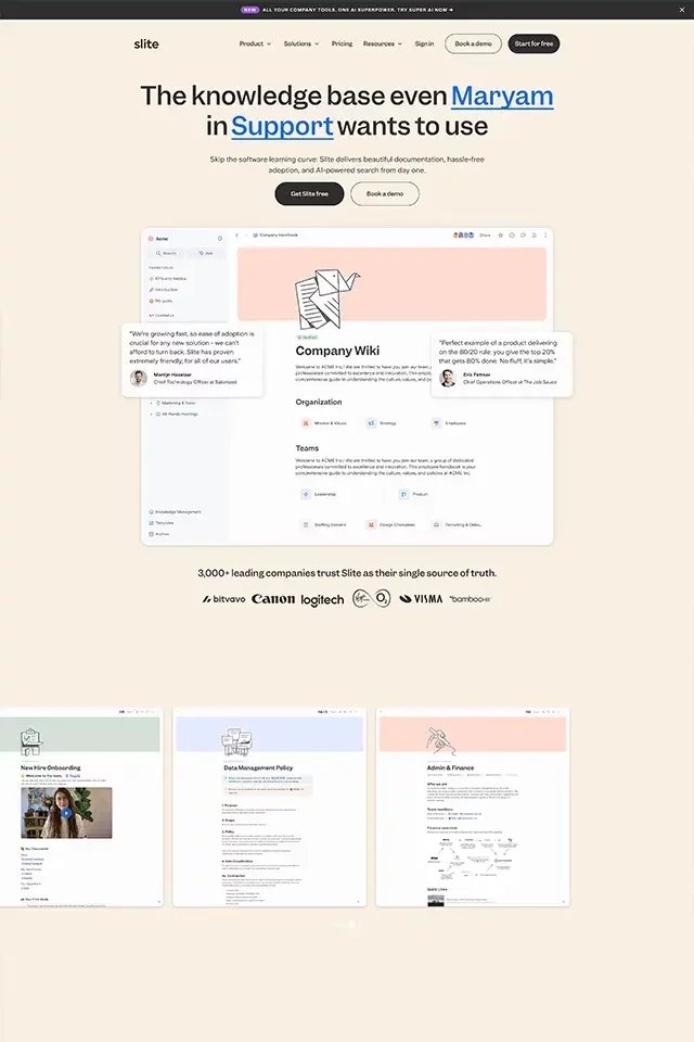 Slite landing page