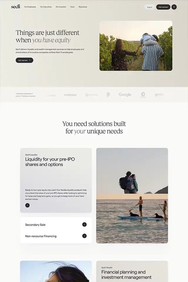 Secfi landing page