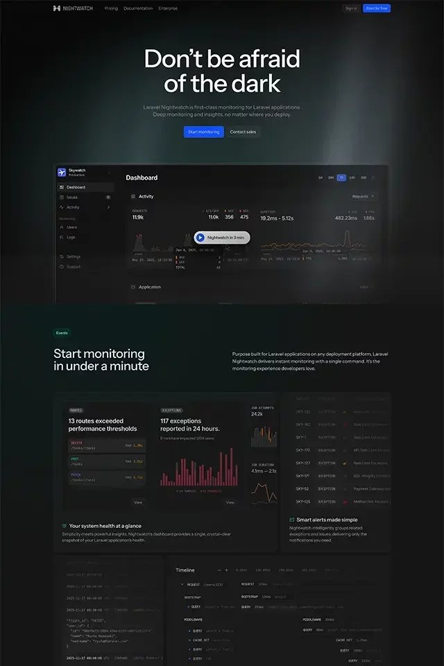Laravel Nightwatch landing page
