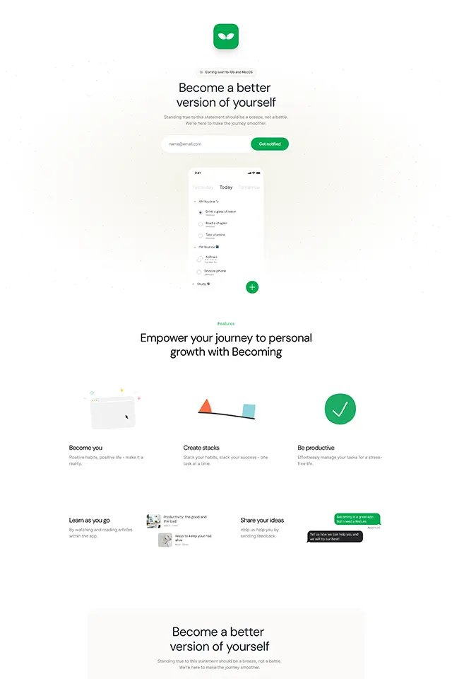 Becoming.app landing page