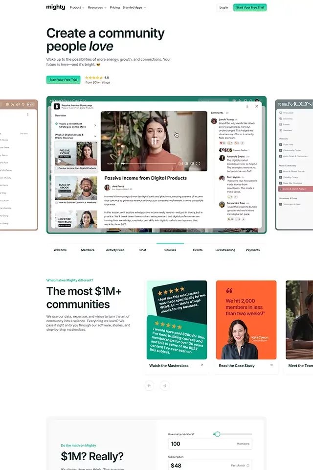 Mighty Networks landing page