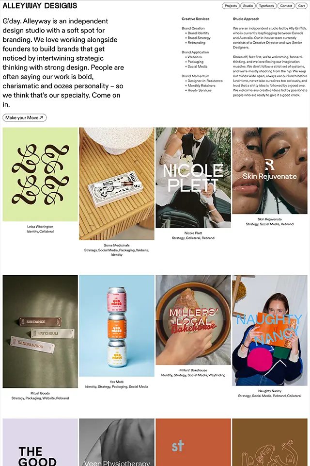 Alleyway Designs landing page