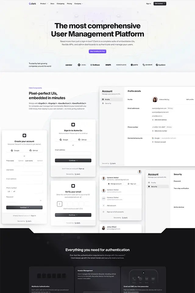 Clerk landing page