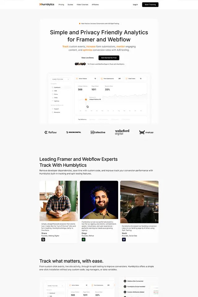 Humblytics landing page