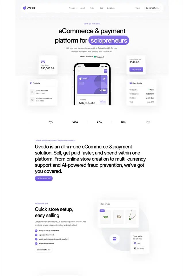 Uvodo landing page