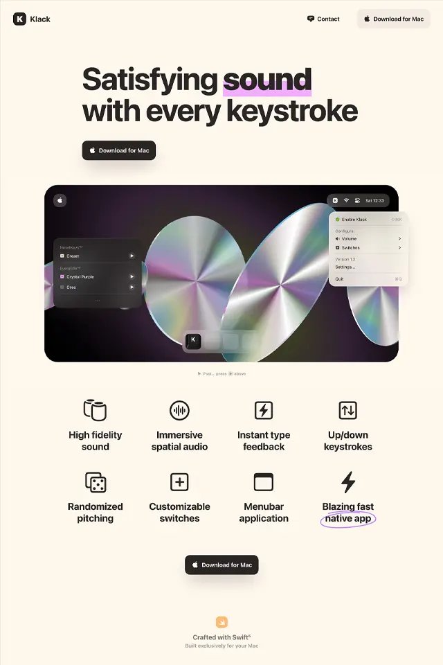 Klack landing page