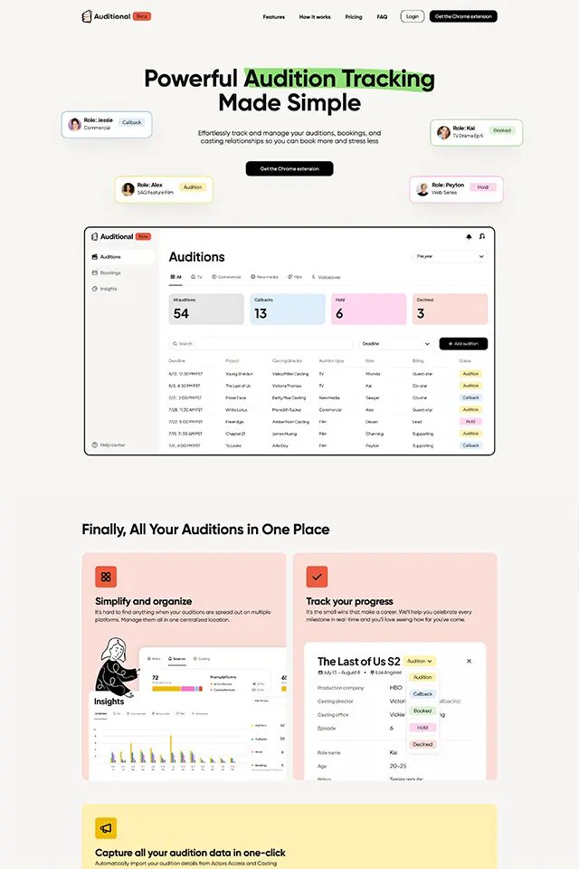 Auditional landing page
