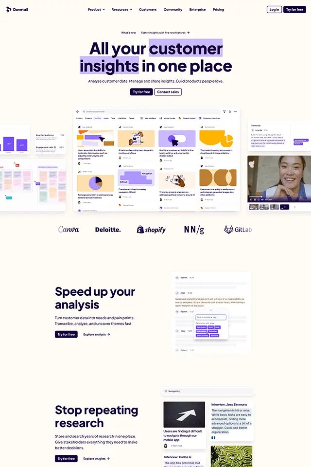 Dovetail landing page