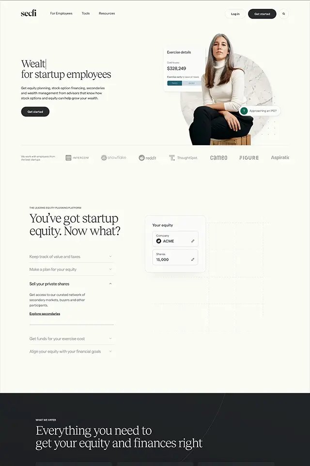 Secfi landing page