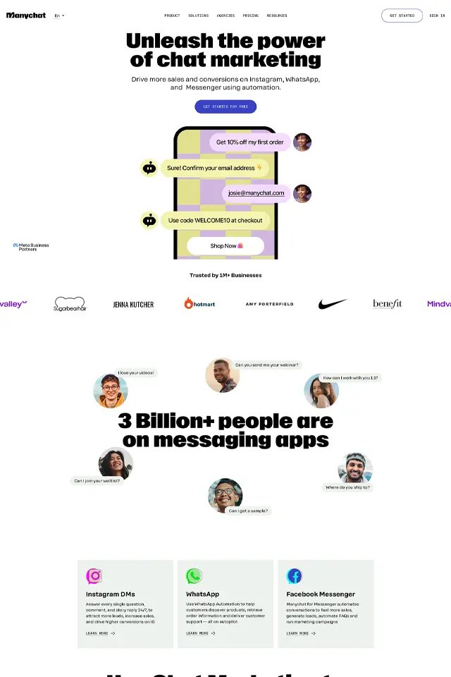 Manychat landing page