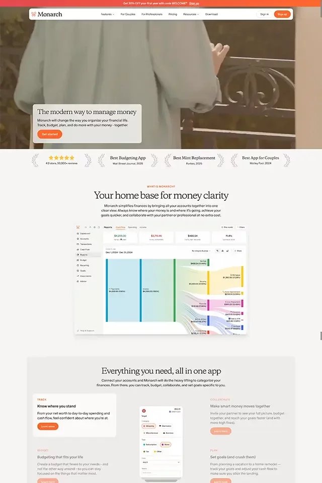 Monarch Money landing page