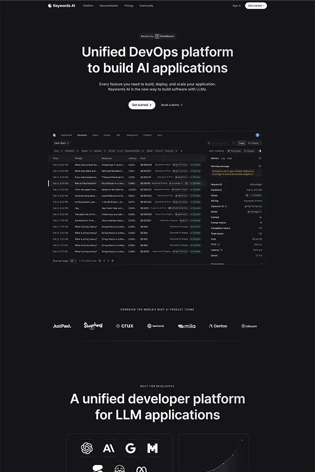 Keywords AI landing page