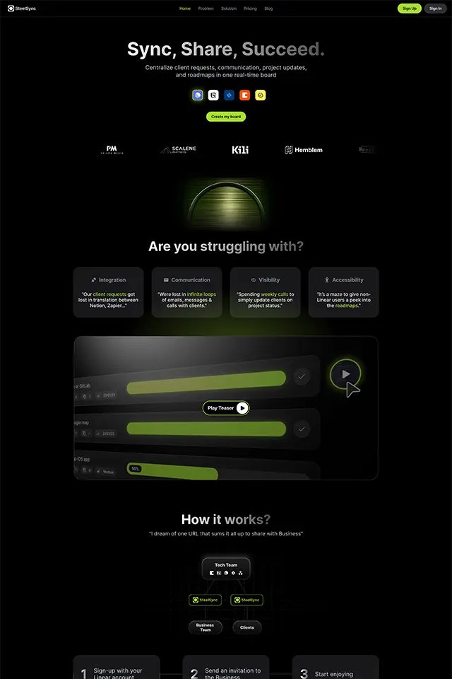 SteelSync landing page