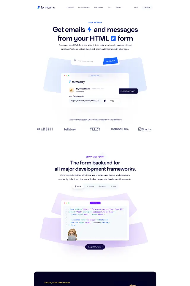 Formcarry landing page