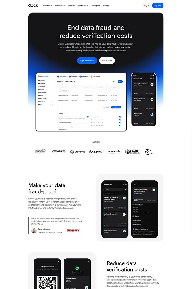 Dock landing page