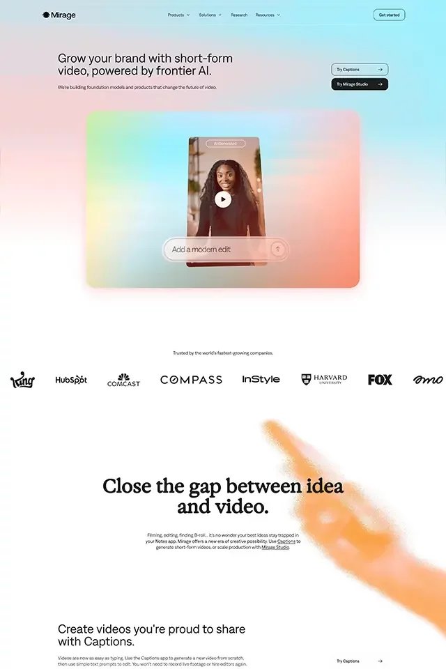 Mirage landing page