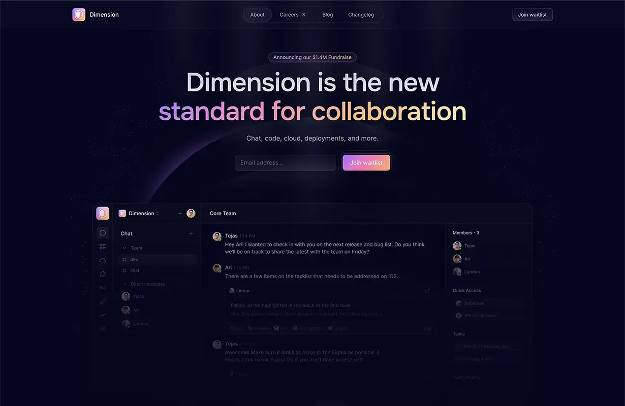 Dimension dark mode website