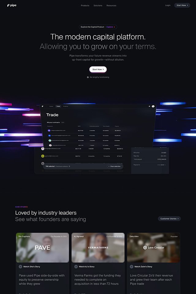 Pipe landing page