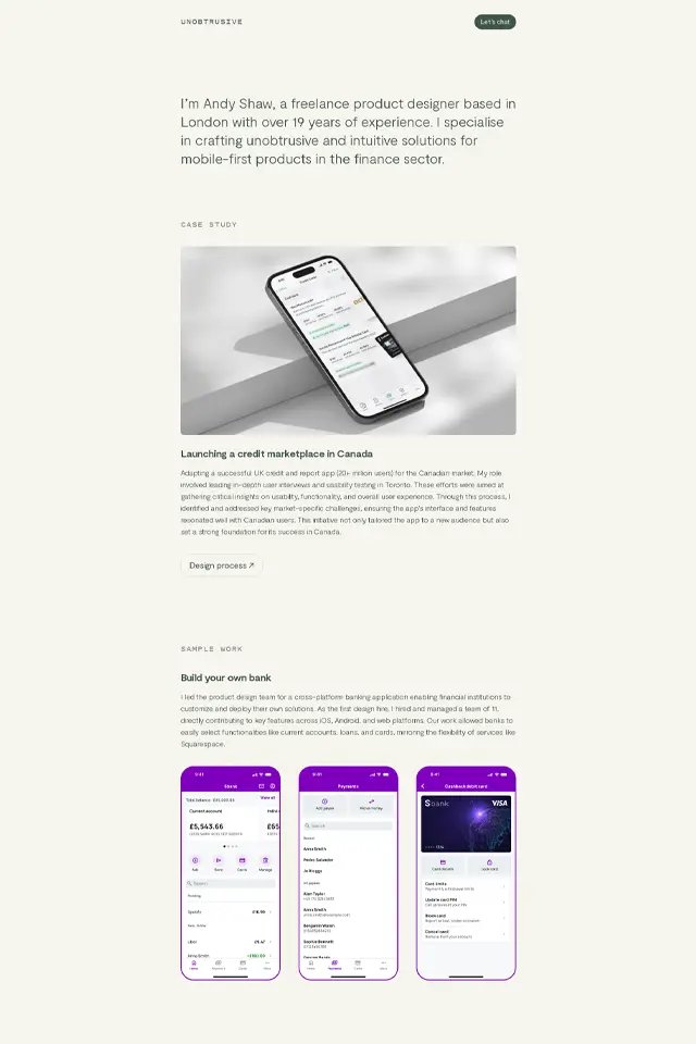Unobtrusive landing page