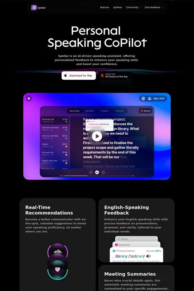 Spellar landing page