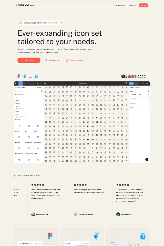 Griddy Icons landing page