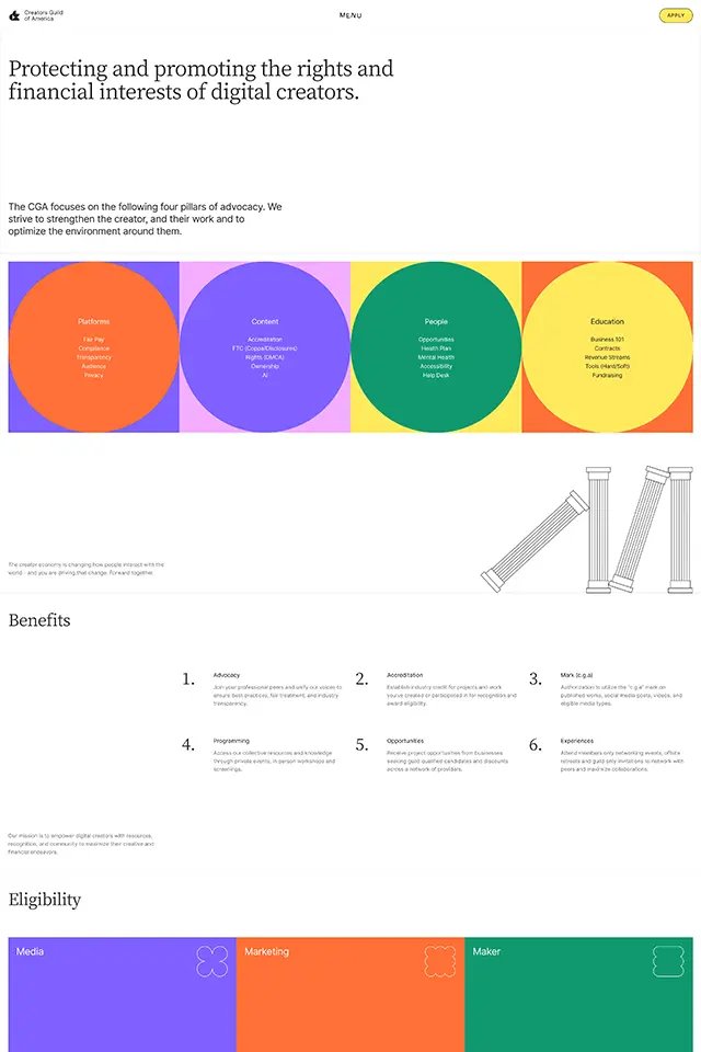 Creators Guild of America landing page
