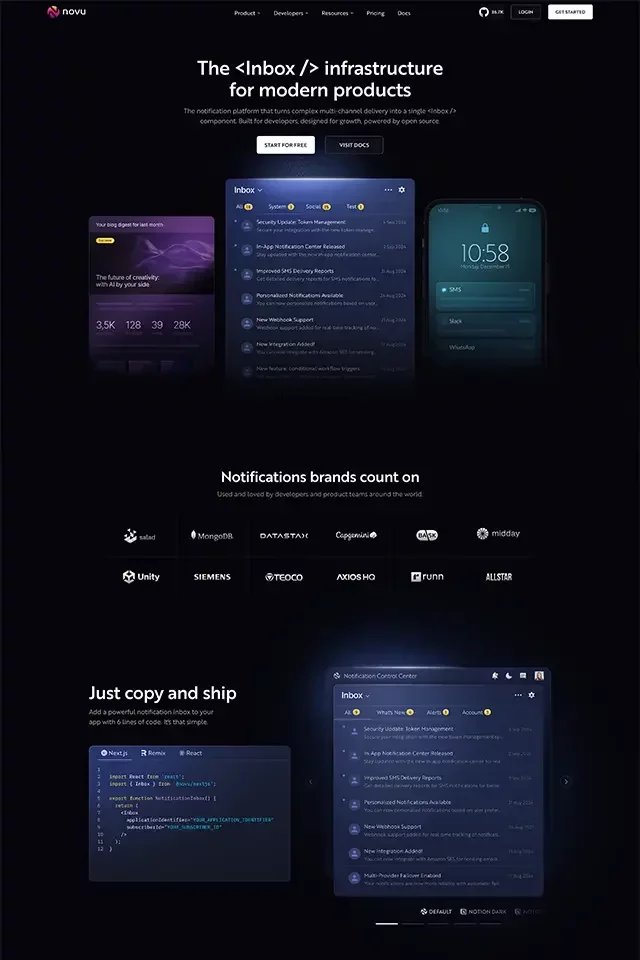 Novu landing page