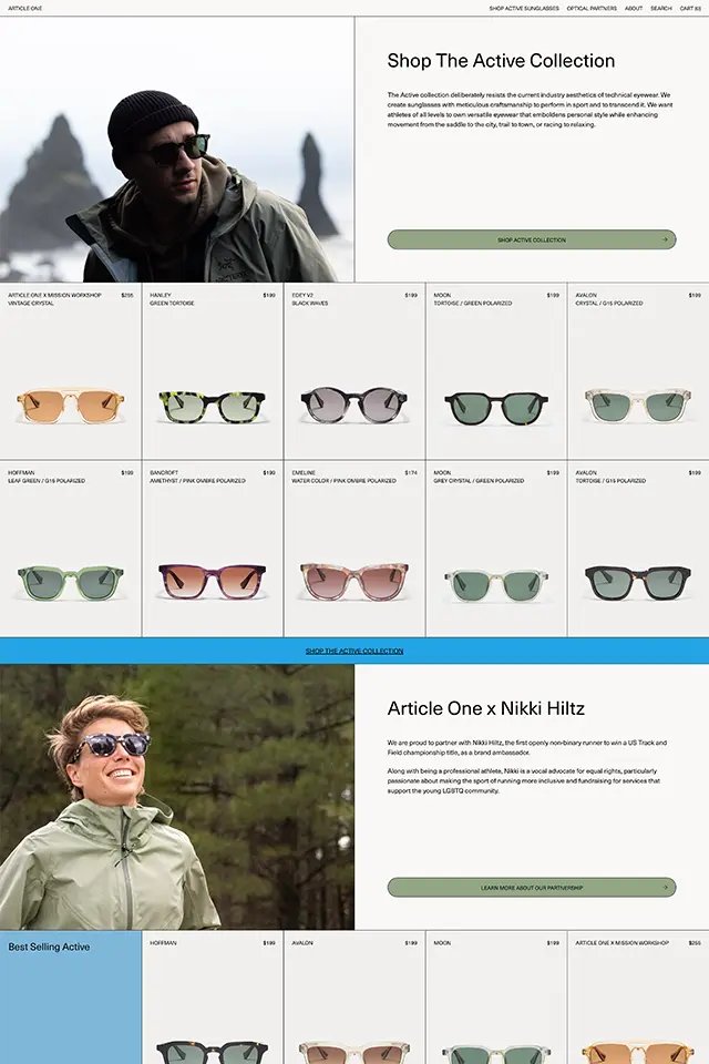 Article One Eyewear landing page