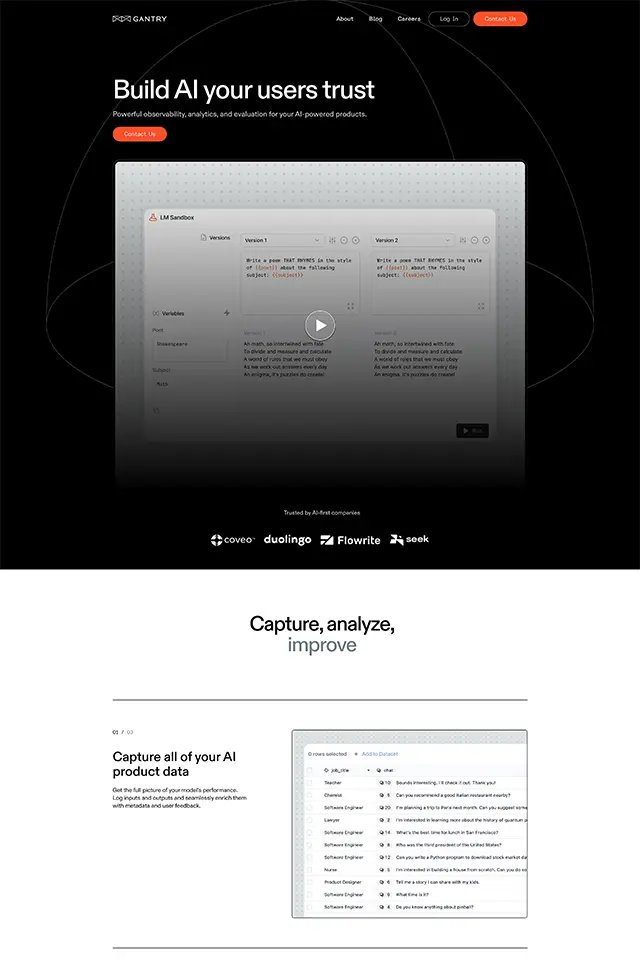 Gantry landing page