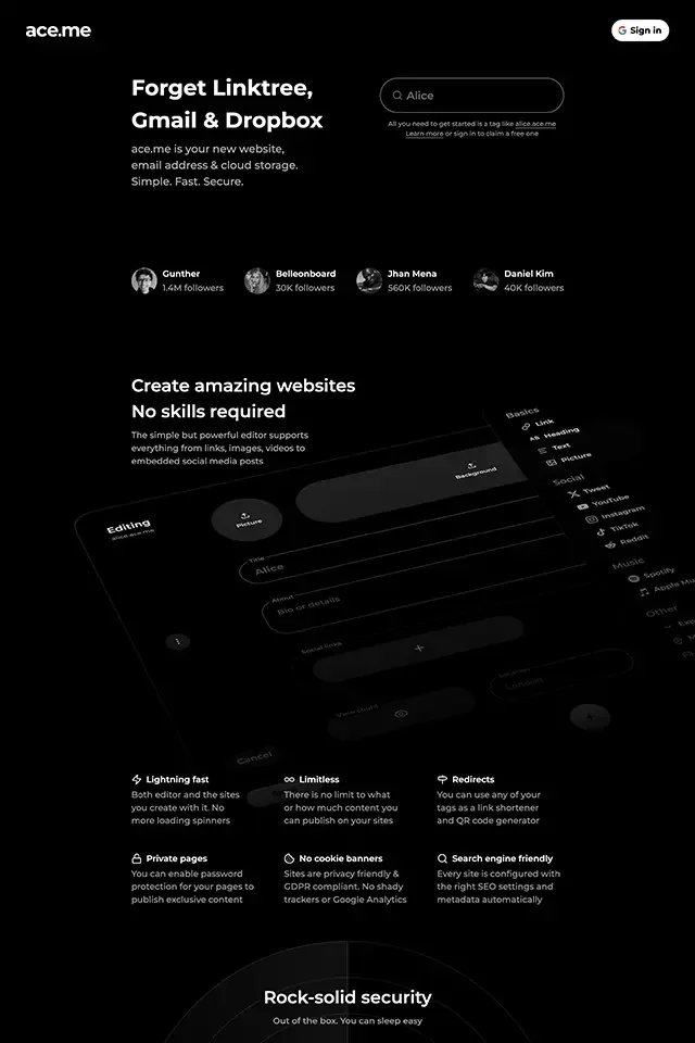 ace.me landing page
