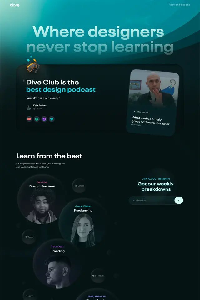Dive landing page