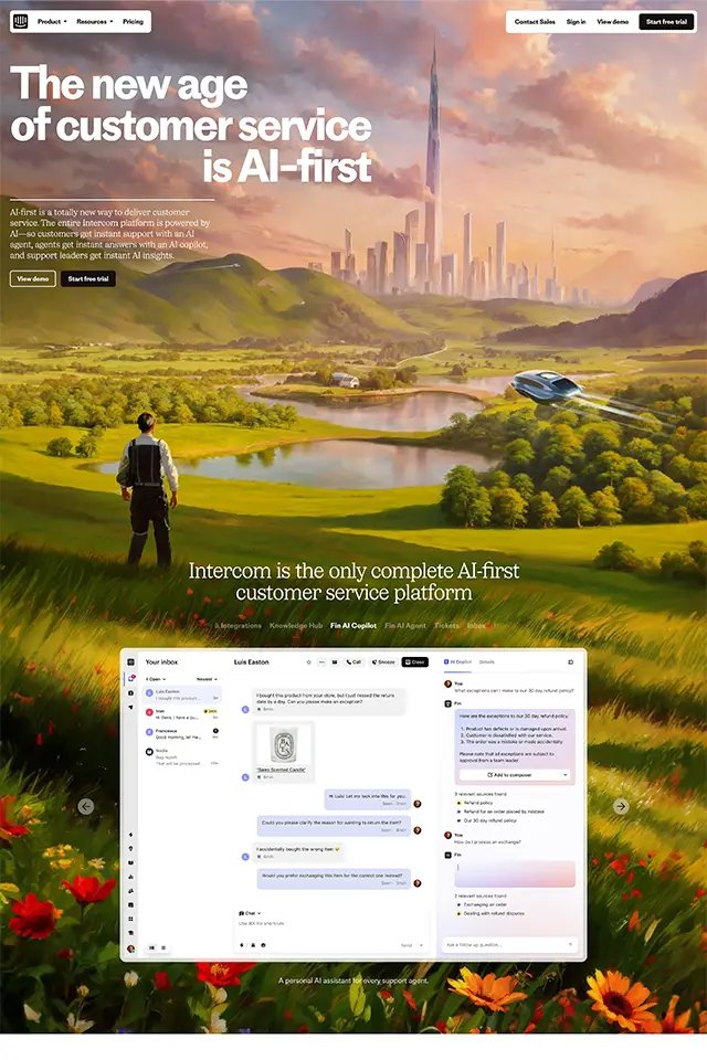 Intercom landing page