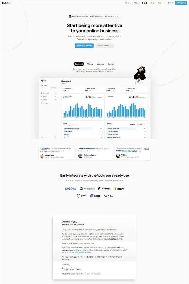 Seline landing page