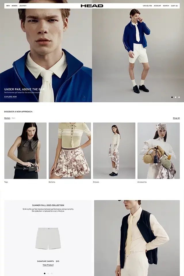 Head Golf landing page