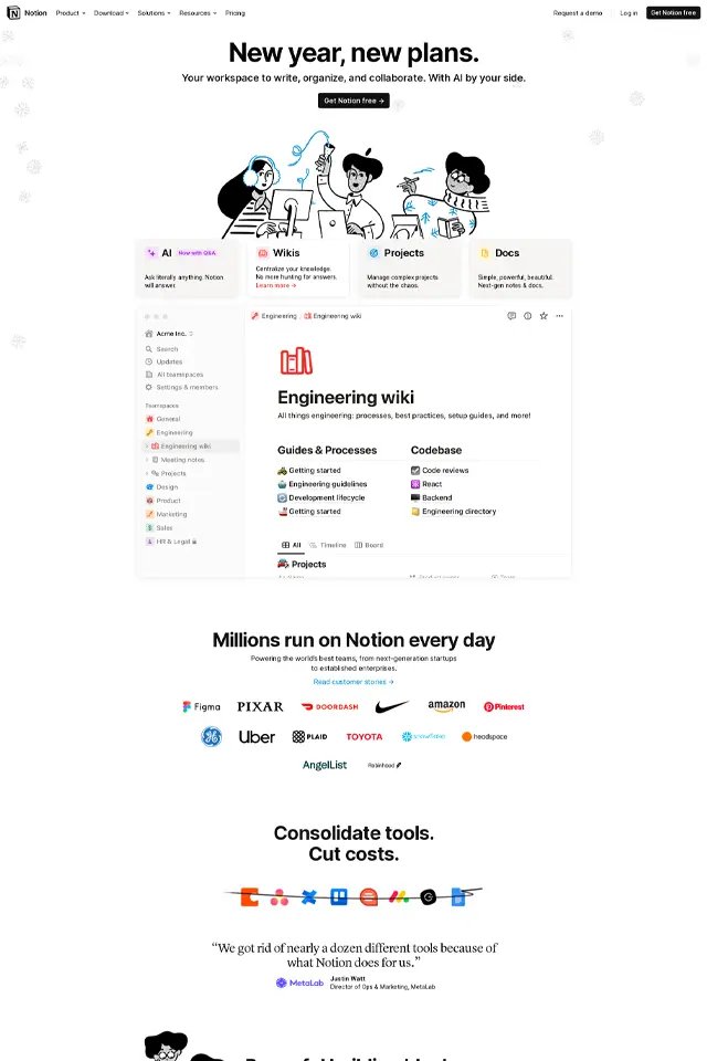 Notion landing page